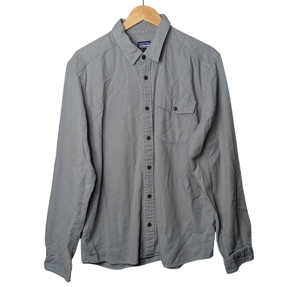Patagonia Lightweight Fjord Flannel Shirt Mens L Grey Cotton 54020 Hiking